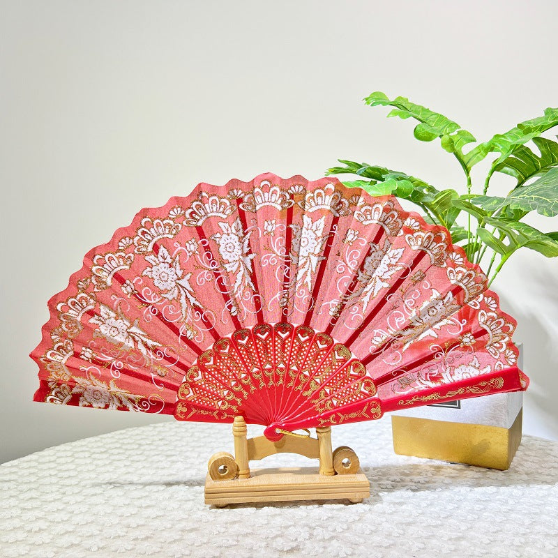 Ladies Decorative Handcrafted Fan with Intricate Patterns and Vibrant Colors