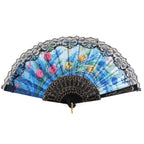 Ladies Elegant Hand Fan Wooden Frame Floral Lace Design Compact Portable