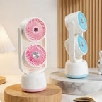 Portable Double Fan USB Rechargeable Quiet Motor Tiltable Heads Unisex