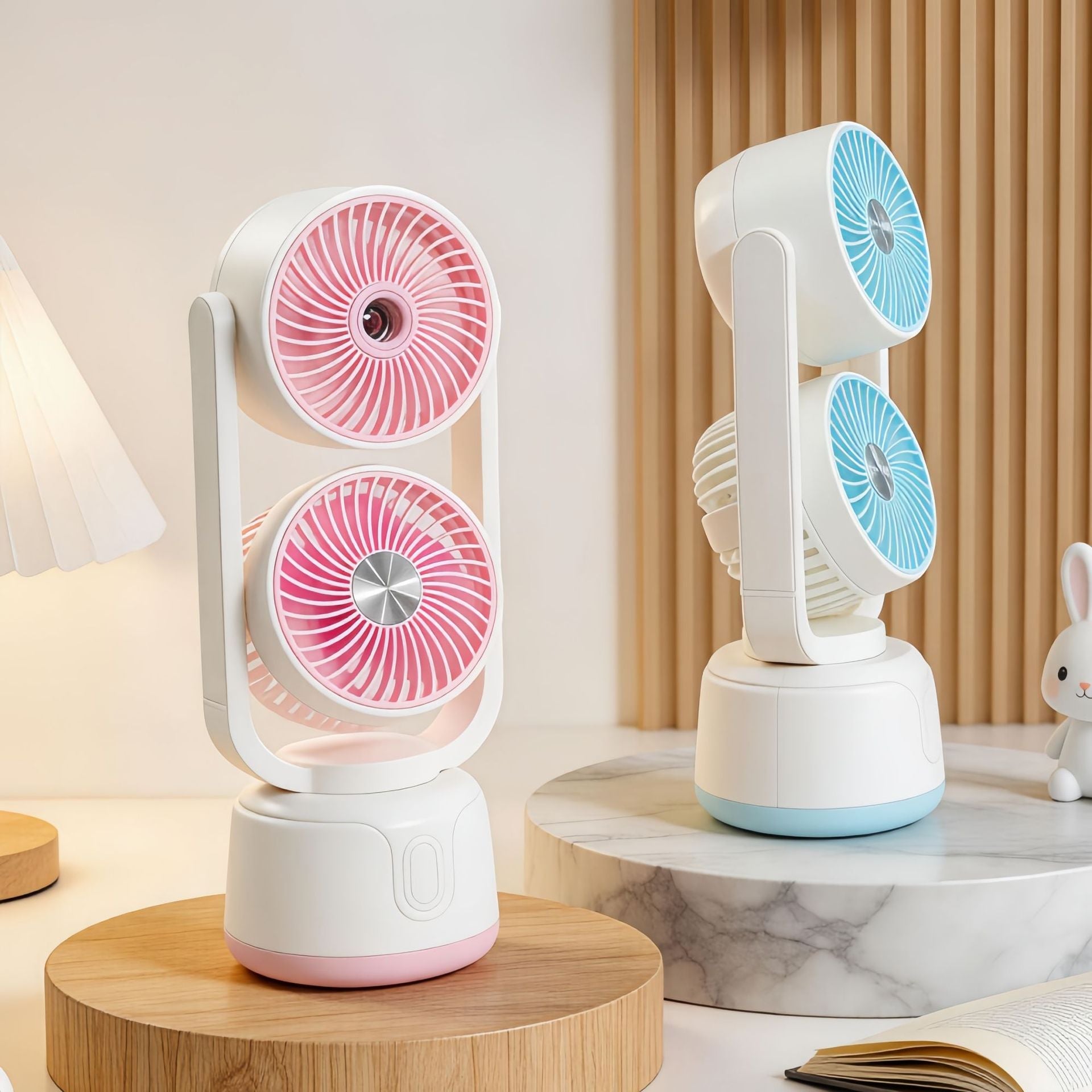 Portable Double Fan USB Rechargeable Quiet Motor Tiltable Heads Unisex