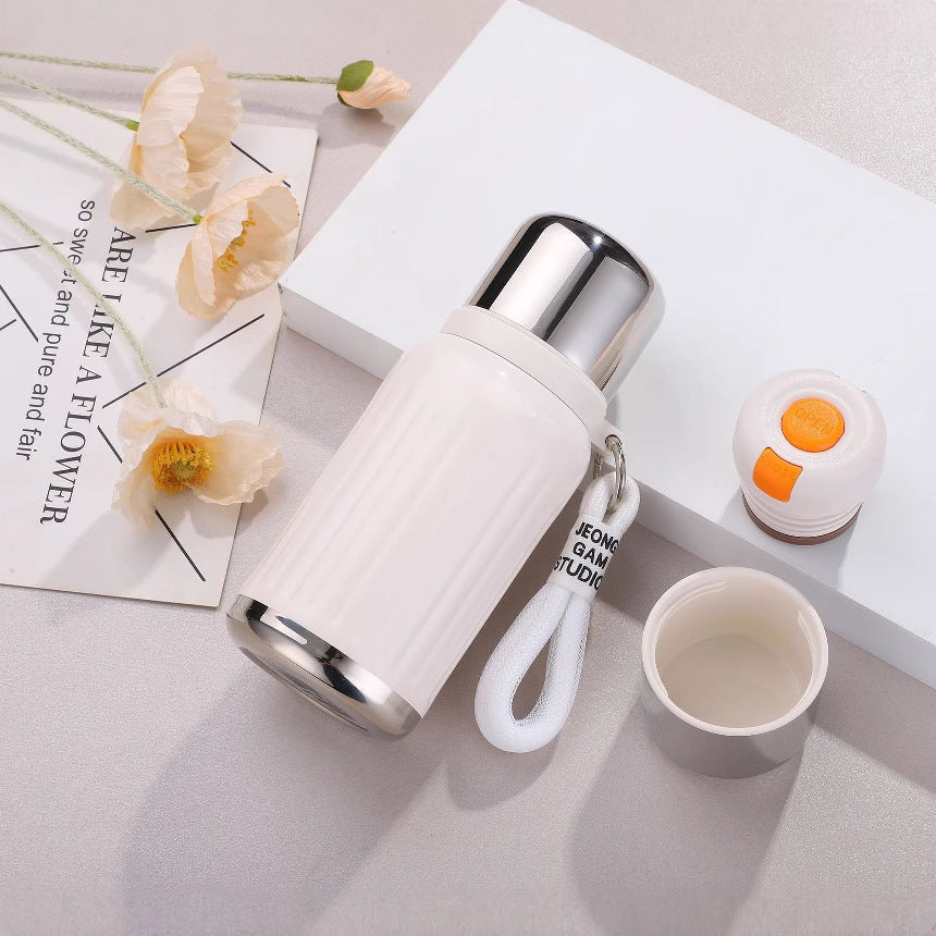Insulated Stainless Steel Water Bottle Double-Walled Vacuum with One-Hand Safety Lock and Removable Cup