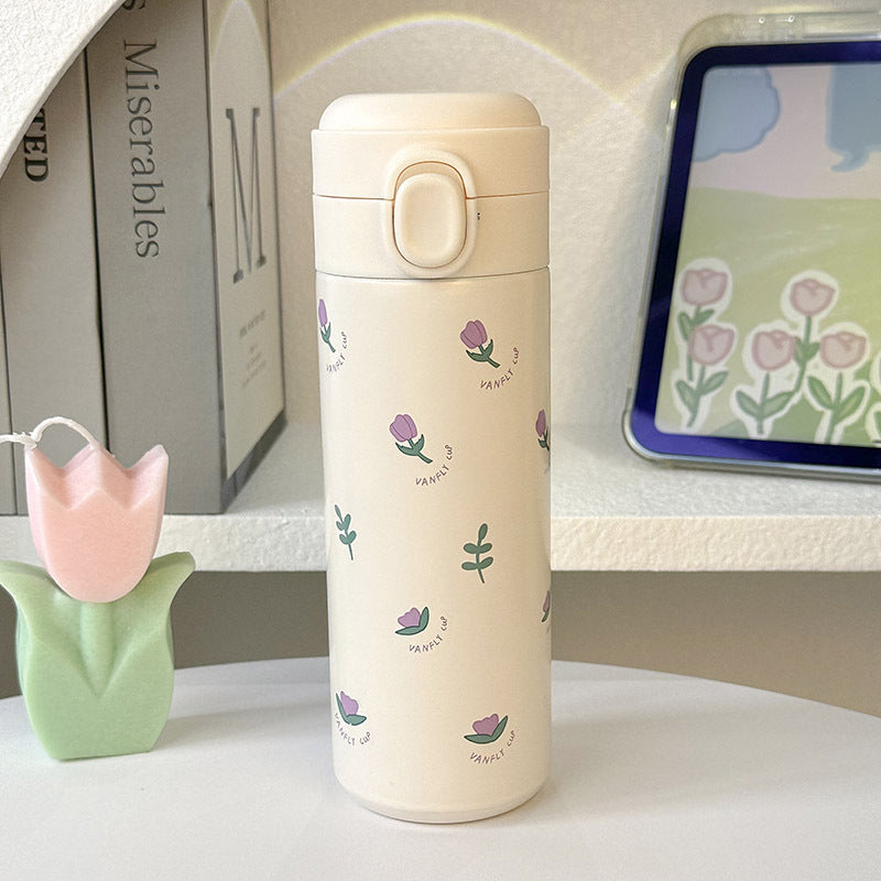 Insulated Stainless Steel Water Bottle with Floral Design Double Wall Vacuum for Women