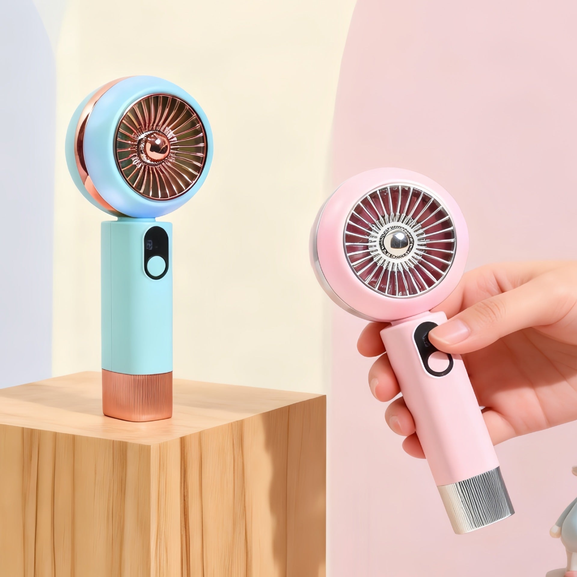 Ladies Portable Hand Fan with LED Display USB Rechargeable Stepless Speed Control Compact Design