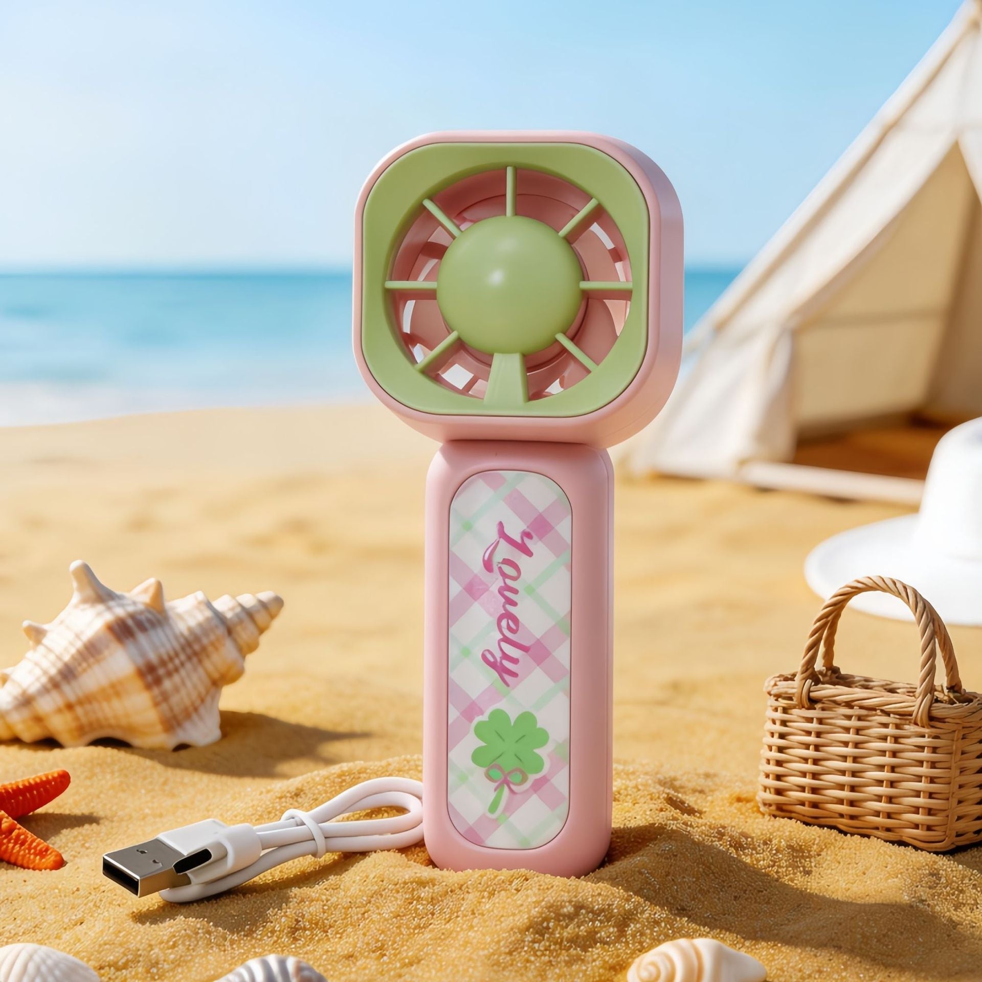 Portable USB Rechargeable Handheld Fan with Cute Rabbit Design Lightweight Personal Cooling Fan