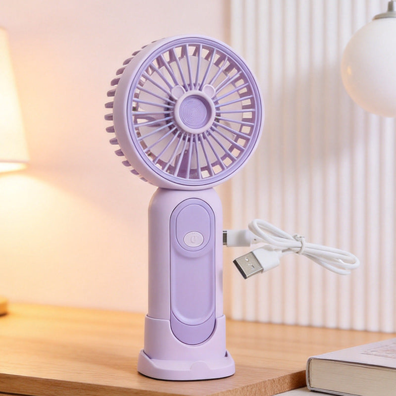 Compact USB Rechargeable Handheld Fan with Removable Stand Quiet Motor