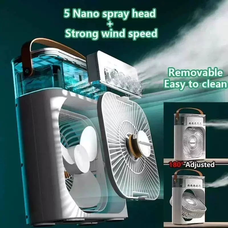 USB Portable Humidifying Desk Fan with LED Mood Light and Multi-Speed Air Circulation