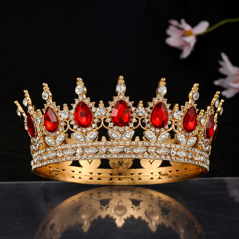 Women’s Crown with Green Gemstones Black Metal Elegant Floral Design
