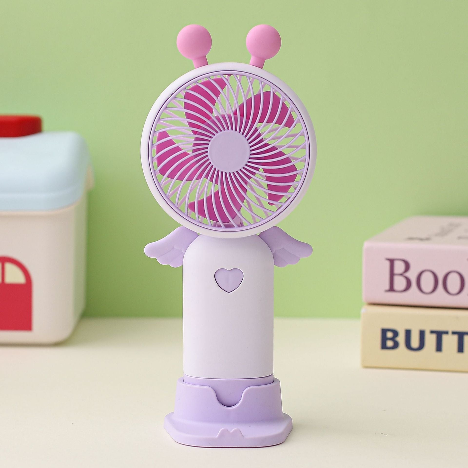 Portable Fan Adorable Character Design USB Rechargeable Quiet Operation Compact