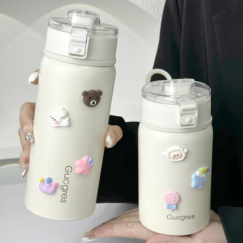 Insulated Water Bottle with Secure Flip Cap BPA-Free Plastic Playful Design for Women
