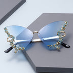 Women’s Butterfly Sunglasses with Sparkling Stones Green Accents UV Protection Lightweight