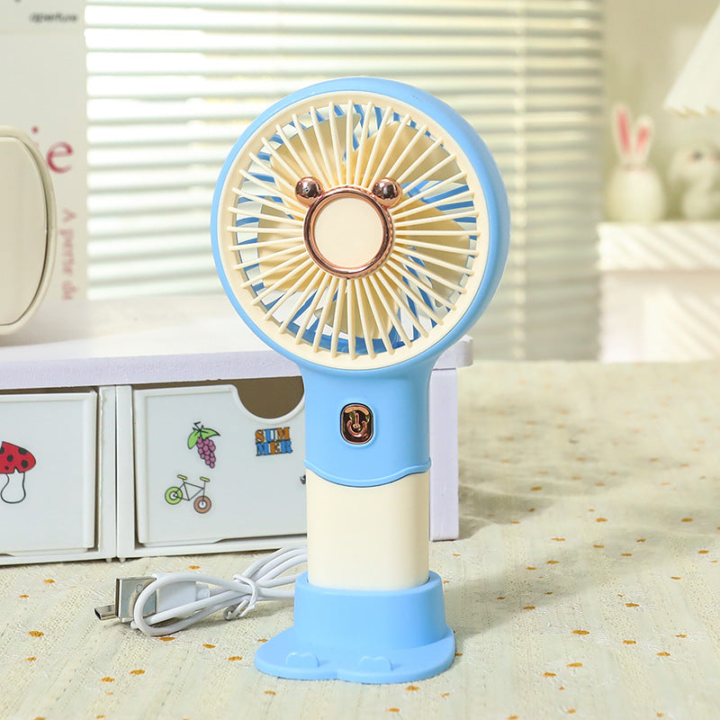 Ladies Portable Hand Fan with Playful Bear Design USB Rechargeable Lightweight Handheld Fan