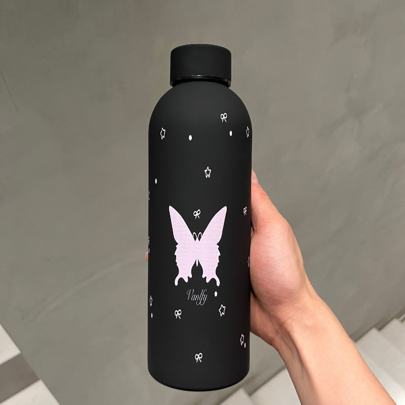 Insulated Stainless Steel Water Bottle for Women with Dog Motif Leak-Proof Screw Cap