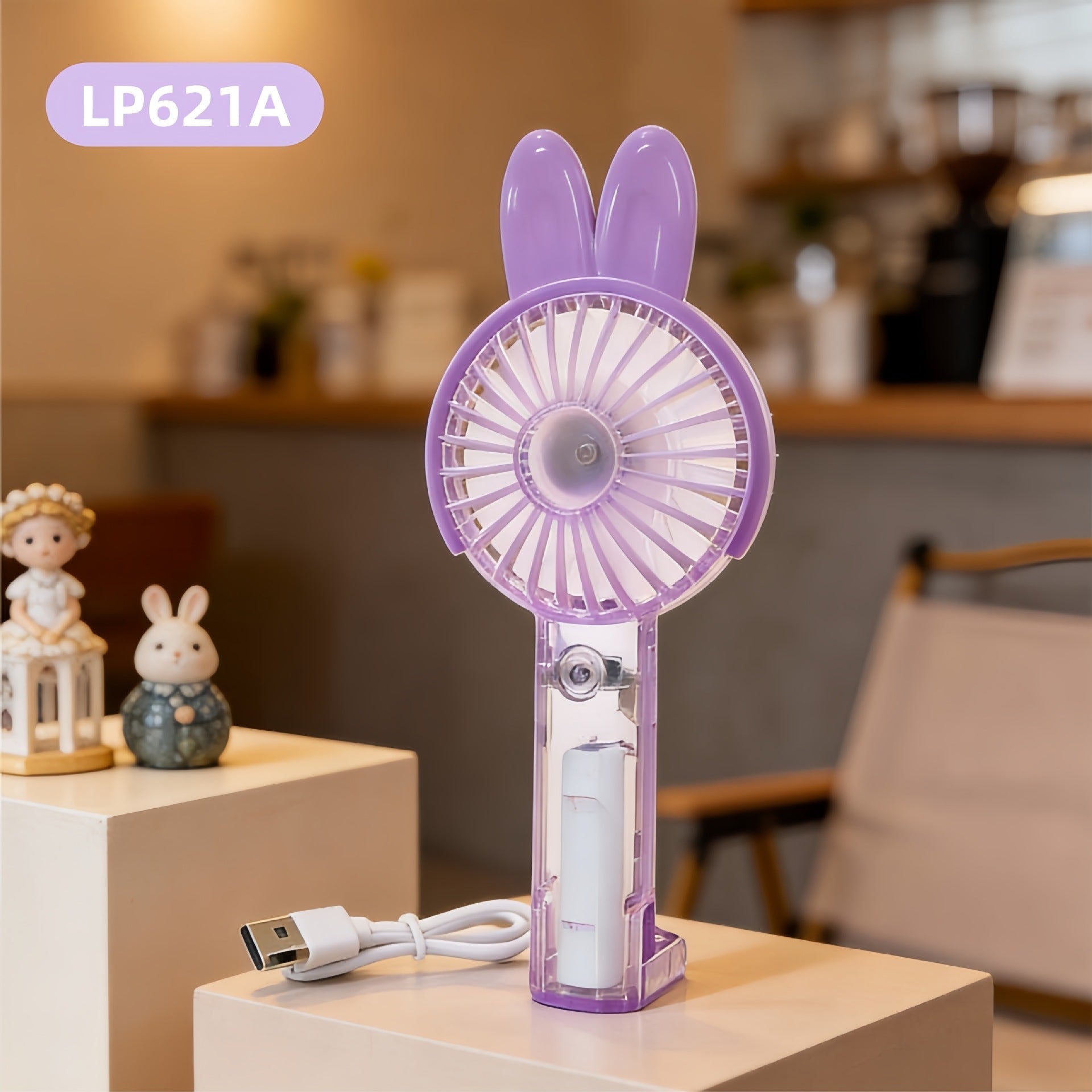 Portable Mini Handheld Fan for Women USB Rechargeable Cute Bunny Design Lightweight Quiet