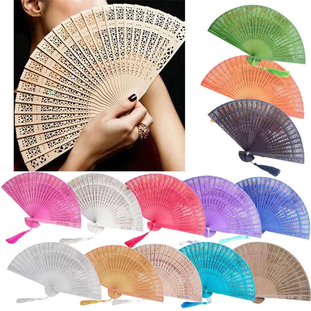 Women's Foldable Plastic Fan with Exquisite Filigree Pattern Elegant Hand Fan