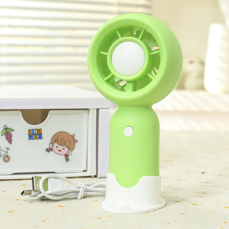 Unisex portable rechargeable USB hand fan with child-safe bear design, removable stand and quiet motor