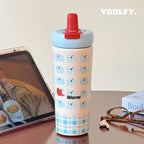 Women’s Insulated BPA-Free Plastic Water Bottle with Silicone Spill-Proof Cap and Playful Motif