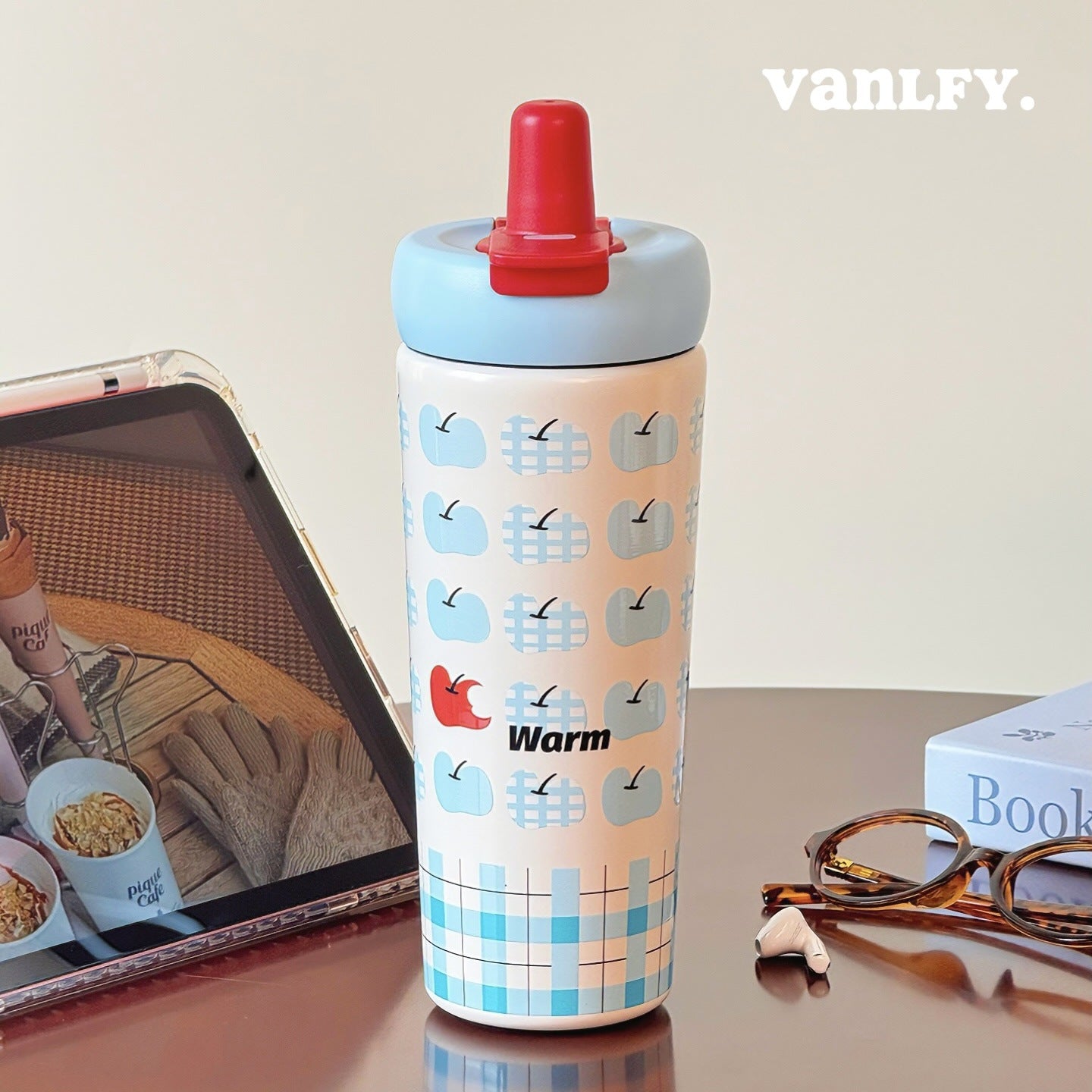 Women’s Insulated BPA-Free Plastic Water Bottle with Silicone Spill-Proof Cap and Playful Motif