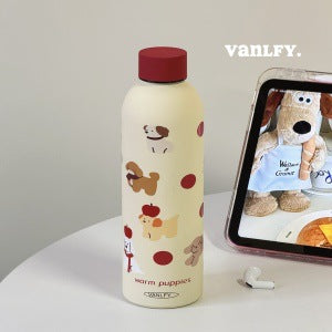 Insulated Stainless Steel Water Bottle for Women with Dog Motif Leak-Proof Screw Cap