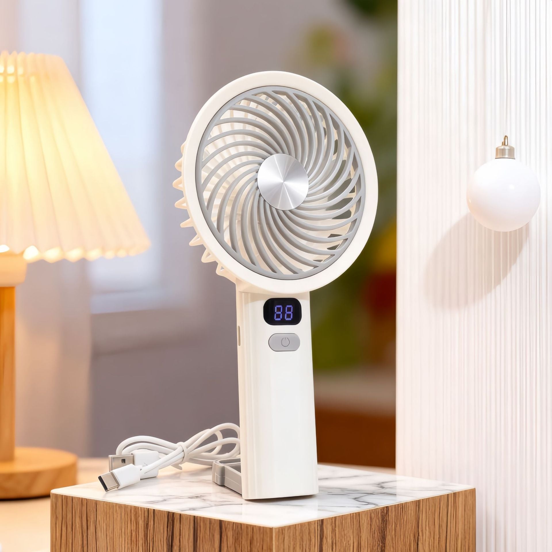 Portable Table Fan with LED Display USB Powered Adjustable Speed Quiet Operation Compact Size