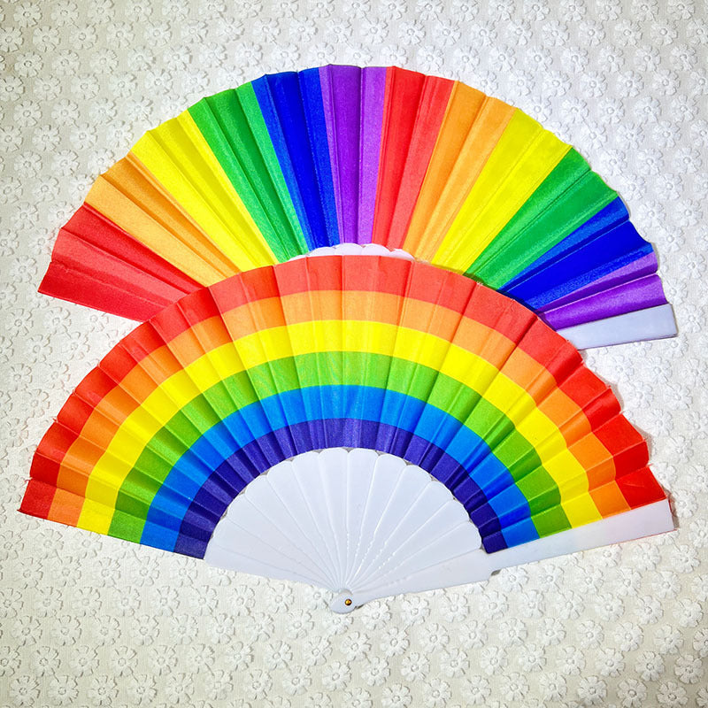 Ladies Rainbow Fan Lightweight Paper Folding Fan with Wooden Handle