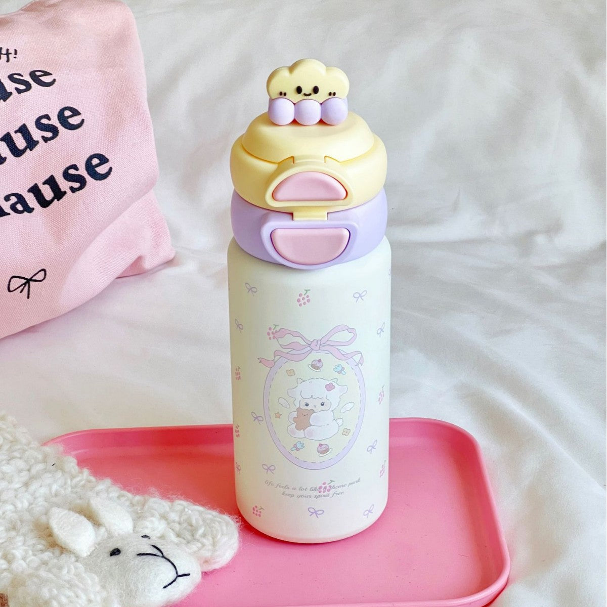 Women’s Water Bottle BPA-Free Plastic Leakproof Lid Floral Shell Design Portable