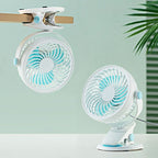 Portable Rechargeable Table Fan with Clip Mount Tiltable Head Unisex