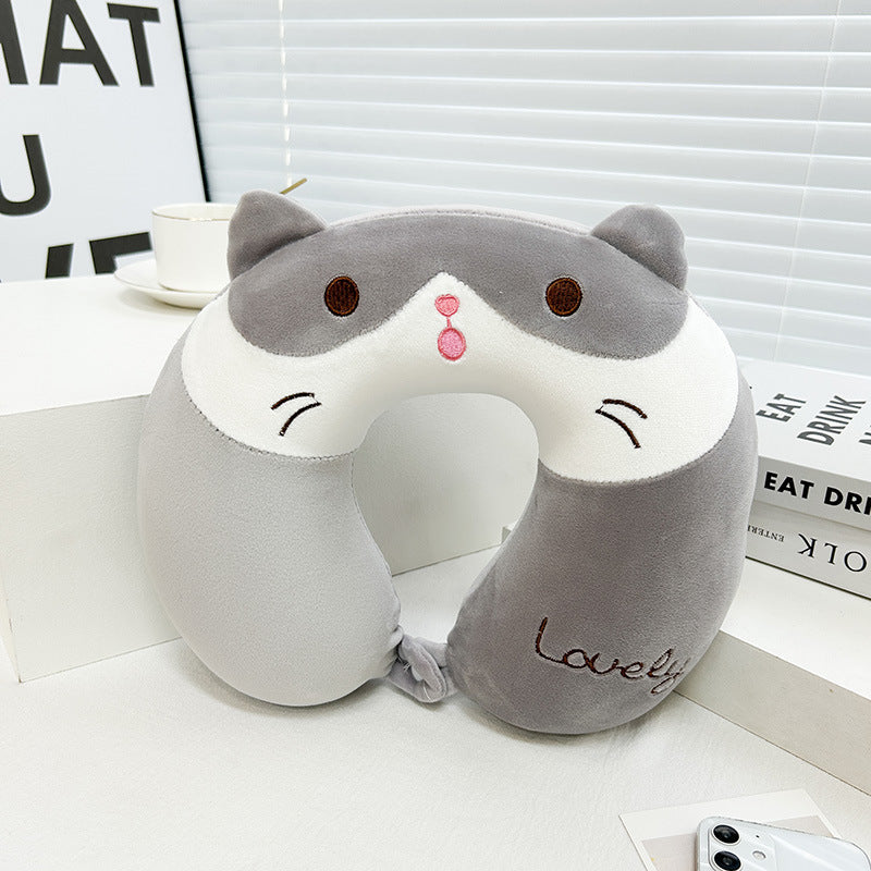 Neck Support Pillow Soft Plush Cat Shape Ergonomic Travel and Home Comfort