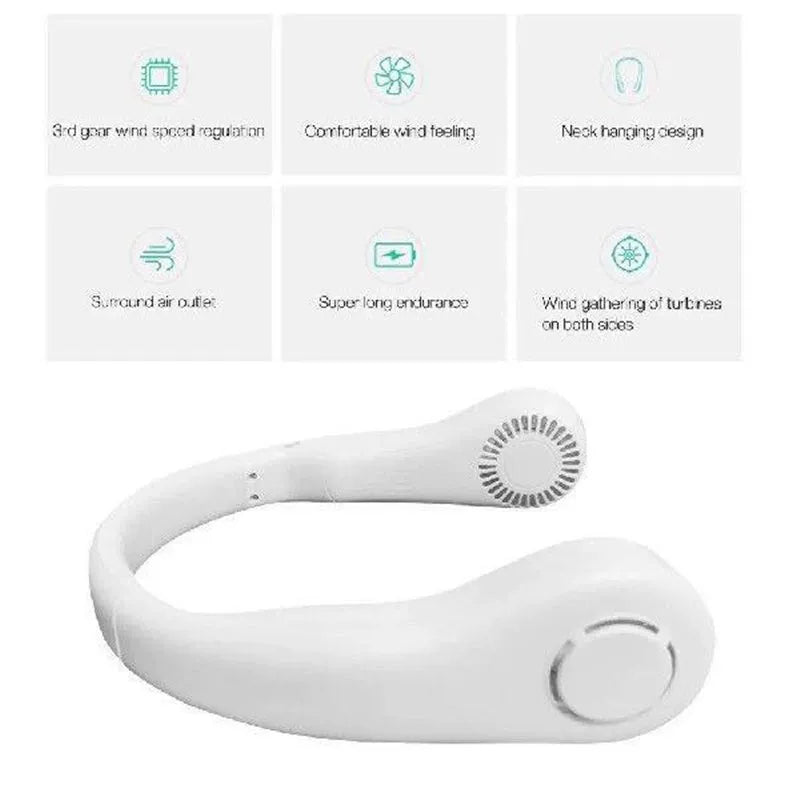 Portable Ergonomic U-Shaped Neck Cooling Fan Bladeless Hands-Free USB Rechargeable