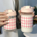 Universal Thermal Mug Glass Insulated Travel Cup with Leak-Proof Flip Lid for Women