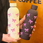 Women's Insulated Water Bottle Double-Walled Hot Cold Leakproof with Stylish Bow Design