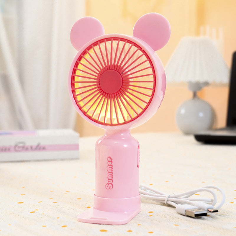Portable USB Mini Fan with Folding Stand and LED Night Light Quiet Desk Fan