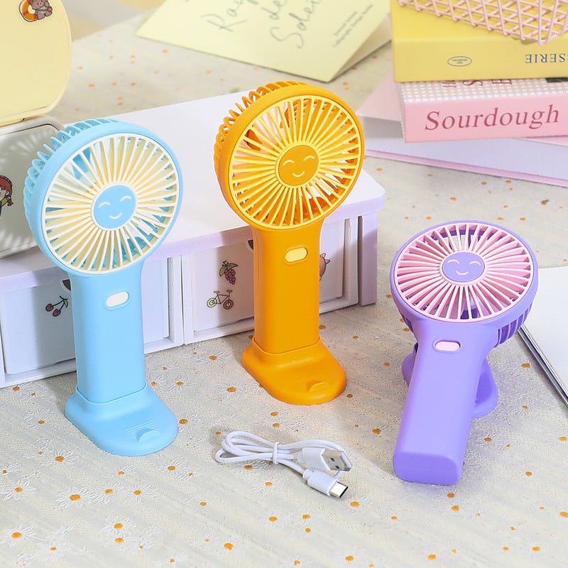 Portable USB Hand Fan for Women with Smiling Face Design Lightweight Rechargeable Handheld Fan