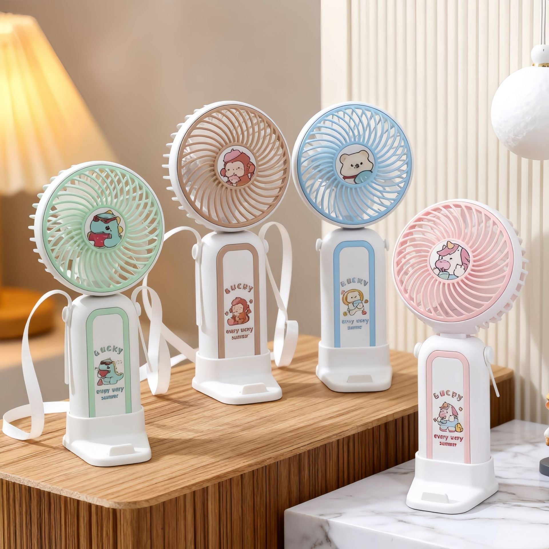 Portable USB Rechargeable Hand Fan for Women with Cute Cartoon Design and Adjustable Speed