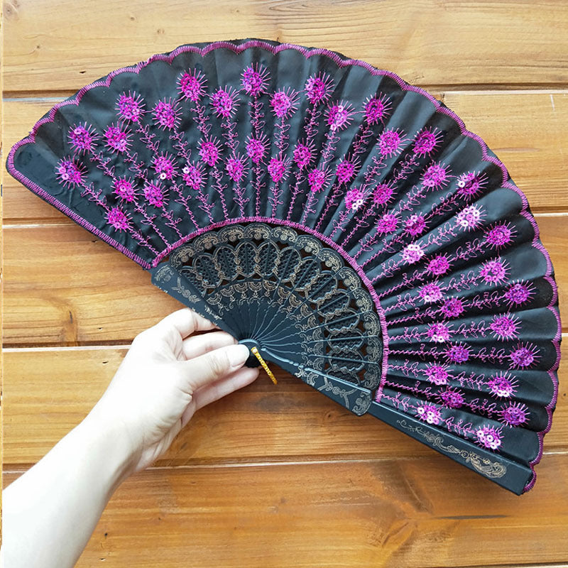 Handcrafted Ladies Fan with Exquisite Embroidery Lightweight Fabric Cooling Accessory