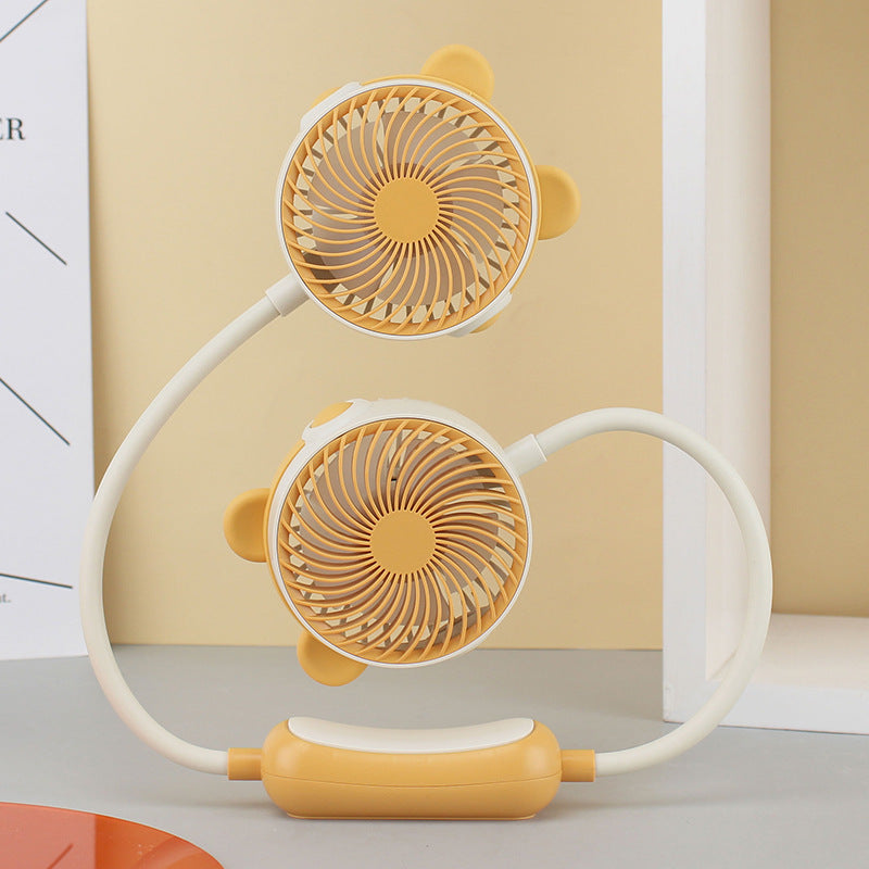Rechargeable Portable Neck Fan Double Fan Flexible Gooseneck Quiet Hands-Free Cooling