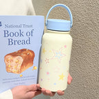 Women’s Insulated Water Bottle BPA-Free Plastic Double-Walled Star Motif Pastel Colors