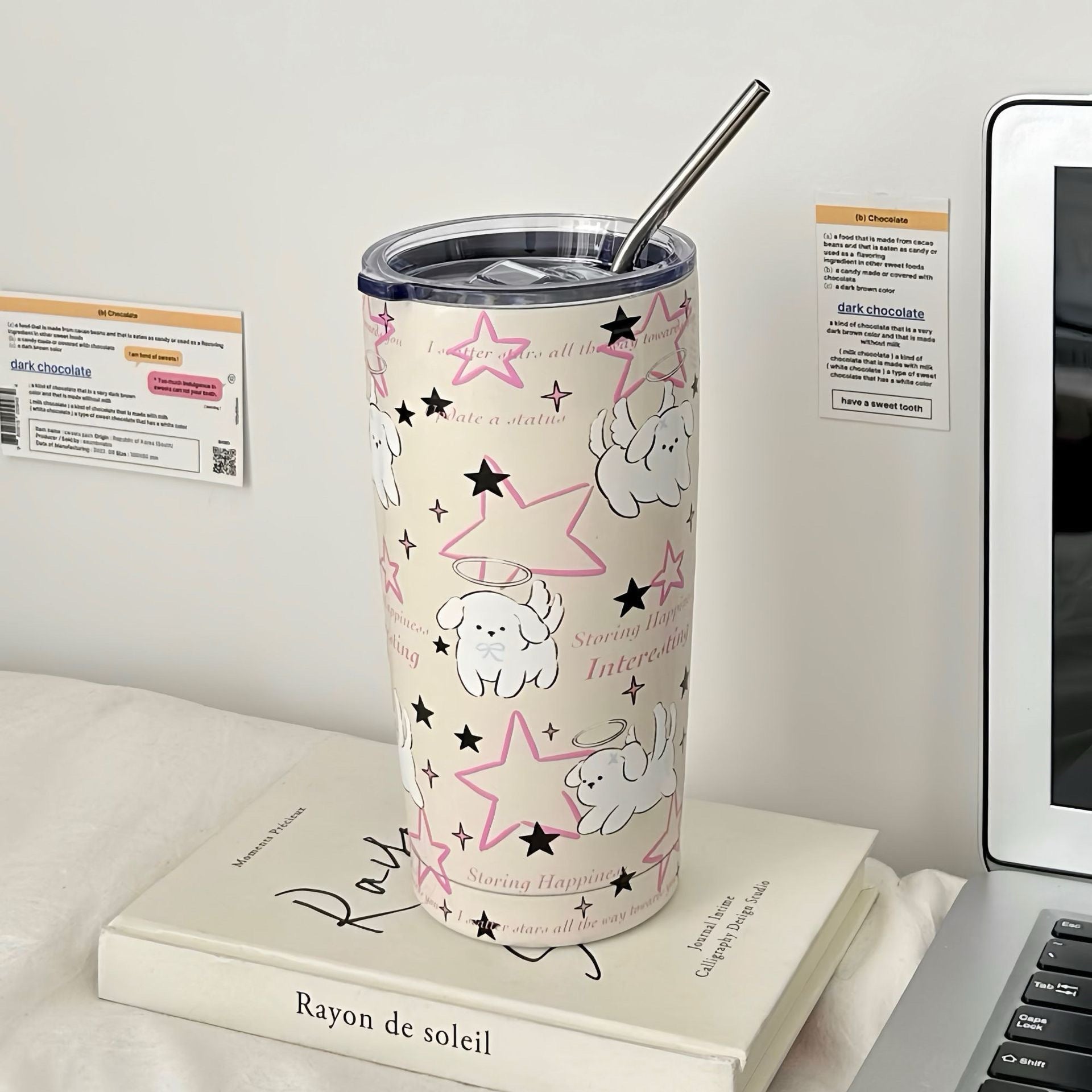 Women's Insulated Travel Mug with Spill-Proof Silicone Lid and Dog Design