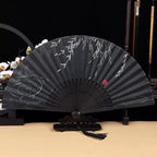 Handmade Bamboo Folding Fan Women’s Hand-Painted Willow Pattern Decorative Tassel