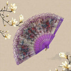Ladies Elegant Hand Fan Wooden Frame Floral Lace Design Compact Portable