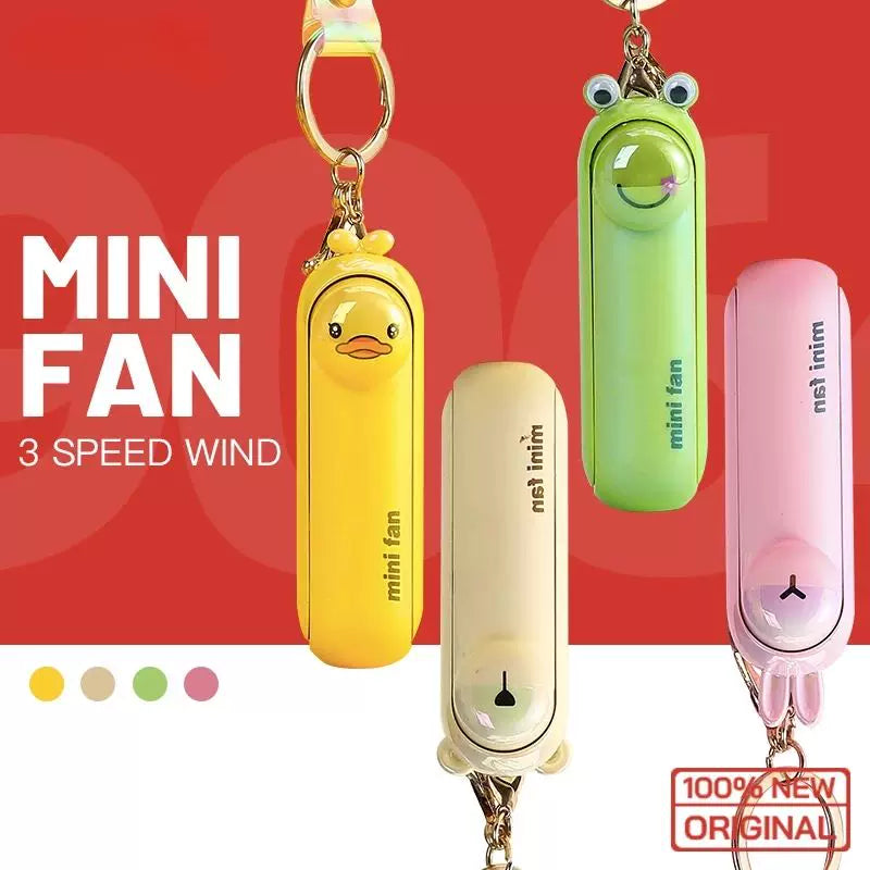 Rechargeable Mini Keychain Fan USB Portable Handheld with Wrist Strap and Frog Charm