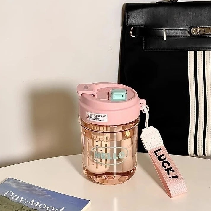 Ladies Stylish BPA-Free Water Bottle with Integrated Carrying System and Leak-Proof Flip Lid