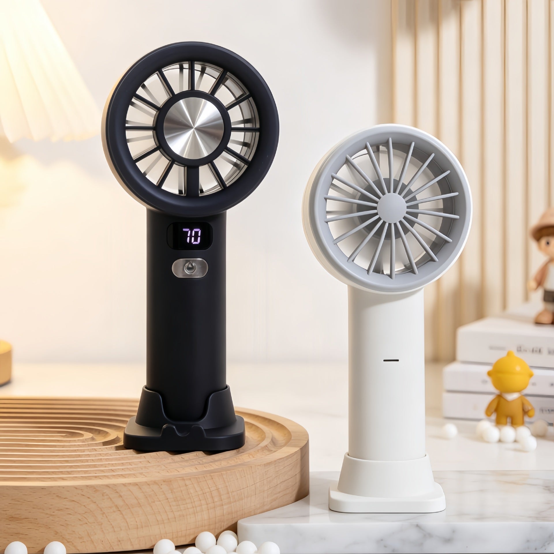 Portable Hand Fan with LCD Display USB Rechargeable Compact Personal Cooling Fan