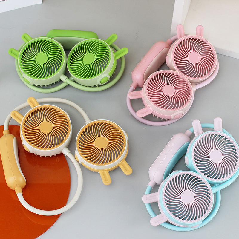 Rechargeable Portable Neck Fan Double Fan Flexible Gooseneck Quiet Hands-Free Cooling