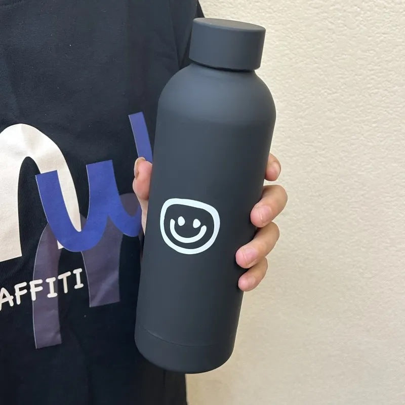 Women's Stainless Steel Insulated Water Bottle Leak-Proof Smiley Design Portable