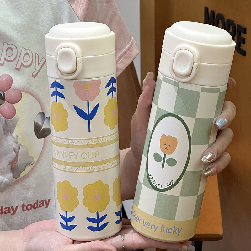 Insulated Stainless Steel Water Bottle with Floral Pattern Ladies Travel Bottle BPA-Free
