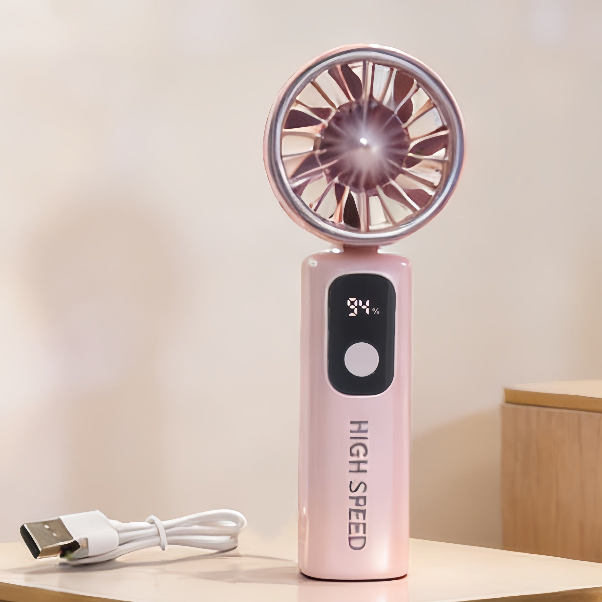 Portable High-Speed USB Charging Fan with LCD Display Compact Handheld Personal Cooling Fan for Women