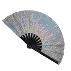 Ladies Fan Lightweight Fabric Colorful Geometric Design Portable Handheld