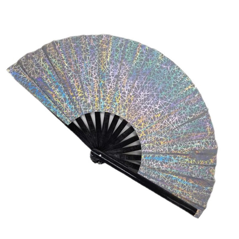 Ladies Fan Lightweight Fabric Colorful Geometric Design Portable Handheld