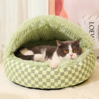 Cozy Cat Bed Soft Check Pattern Indoor Outdoor Pet Nest