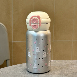 Insulated Stainless Steel Water Bottle with Leak-Proof Push Closure and Animal Design for Women